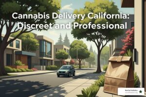 image of a neighborhood with a package on a doorstep from pot delivery california