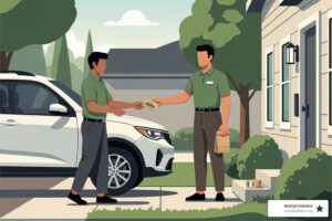 North Sacramento cannabis delivery driver handing a package to a customer at their doorstep